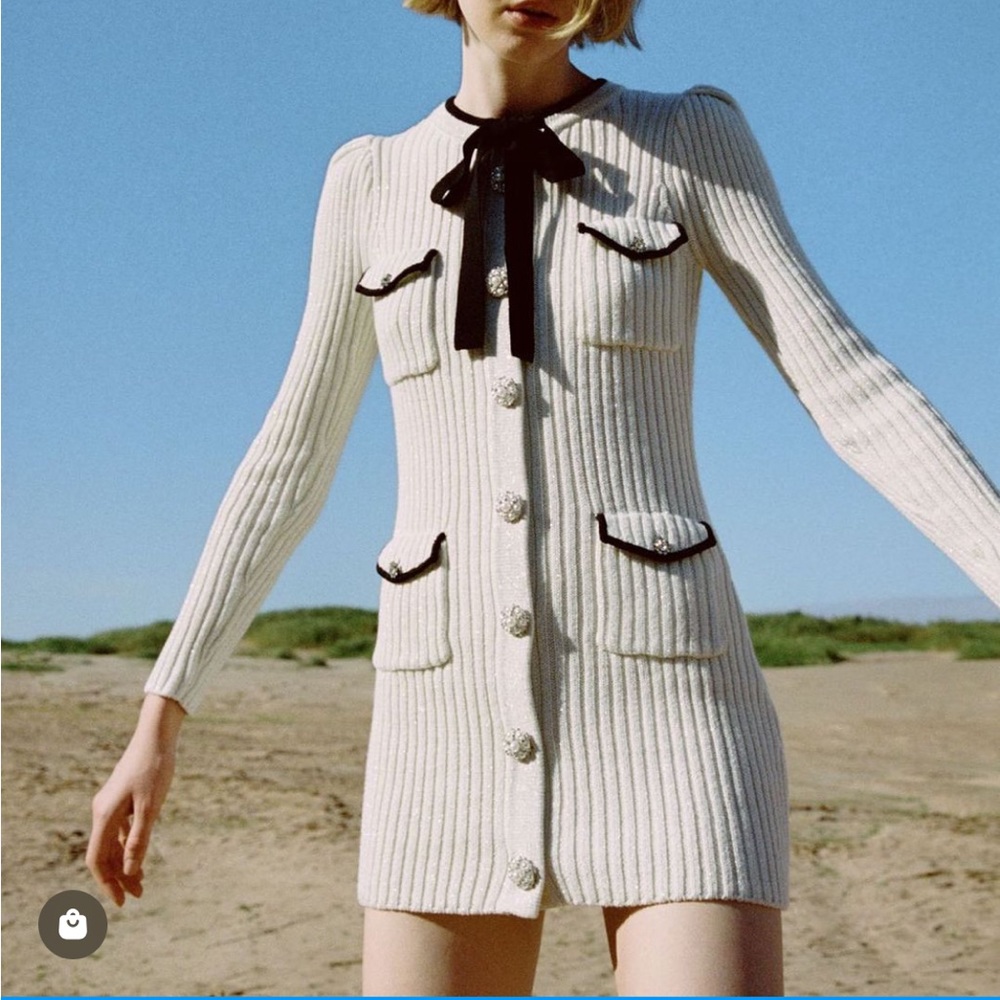 Self Portrait Knit White Mini Dress